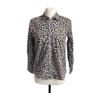 💎  J. CREW Button Down Womens Sz Small Leopard Print Slim Cotton Perfect Shirt
